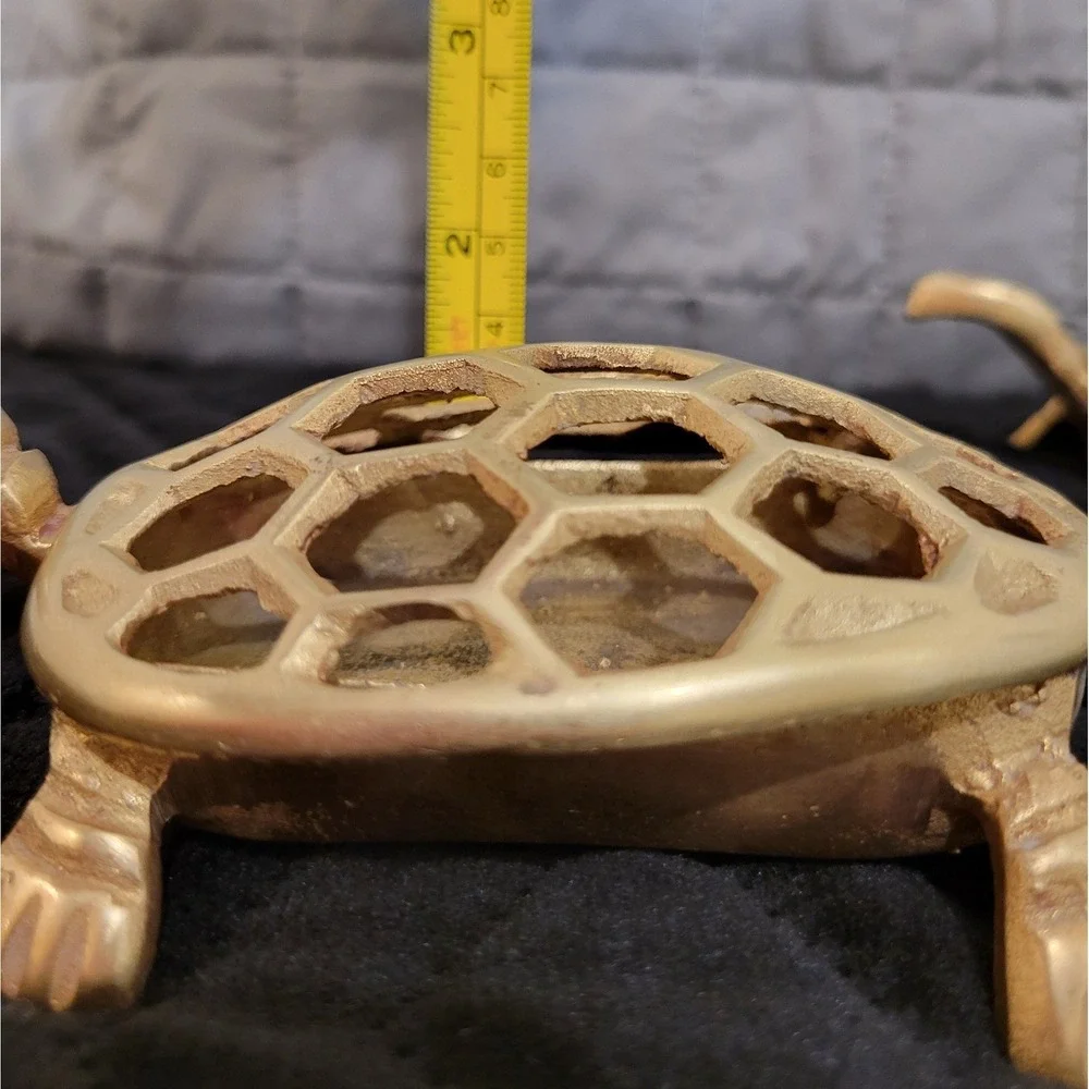 Vintage Brass Turtle Trinket Box Set (2pc) Honeycomb Lattice Shell Potpourri Fun